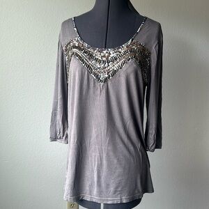 Buckle top, gray beaded, soft girl size large